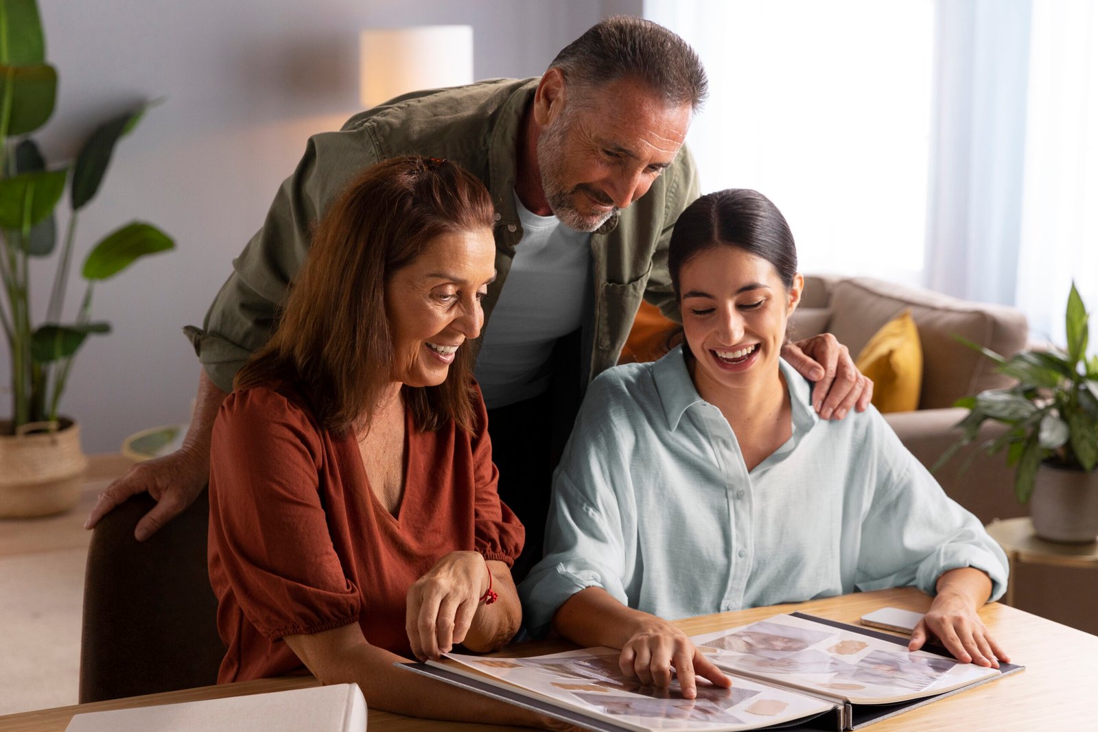 Family discussing financial plans together